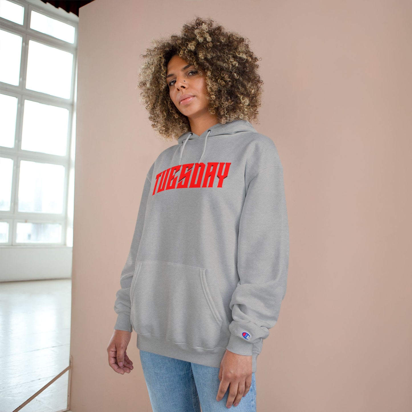 Halloween Tuesday editon Stylish Champion Hoodie with 'tuesday' Design, Casual Hoodie, Streetwear Fashion, Gift, Trendy Pullover