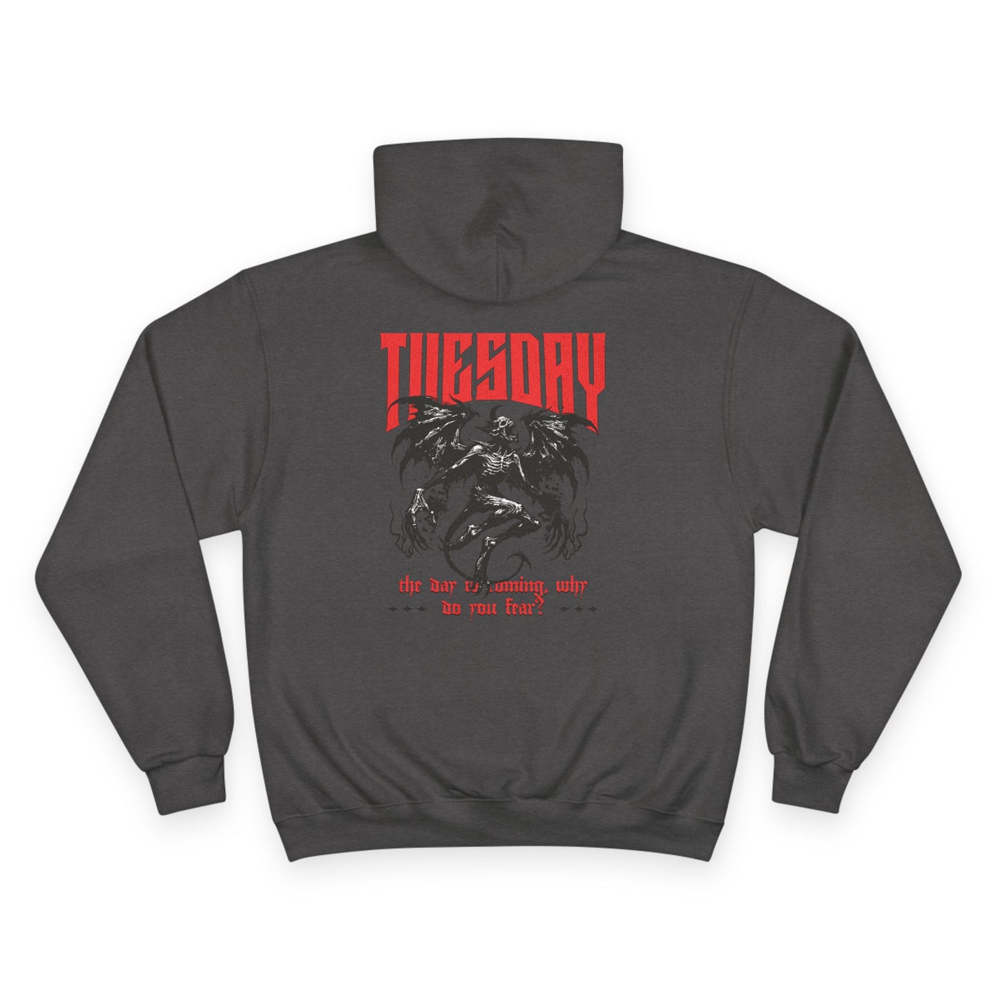 Champion Hoodie with 'TUESDAY' Design - Casual Wear, Graphic Sweatshirt, Trendy Pullover, Perfect Gift for Him/Her, Everyday Style