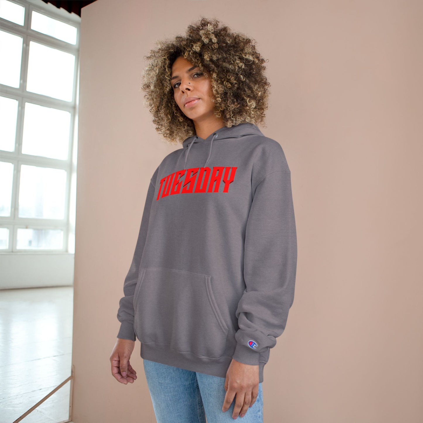 Halloween Tuesday editon Stylish Champion Hoodie with 'tuesday' Design, Casual Hoodie, Streetwear Fashion, Gift, Trendy Pullover
