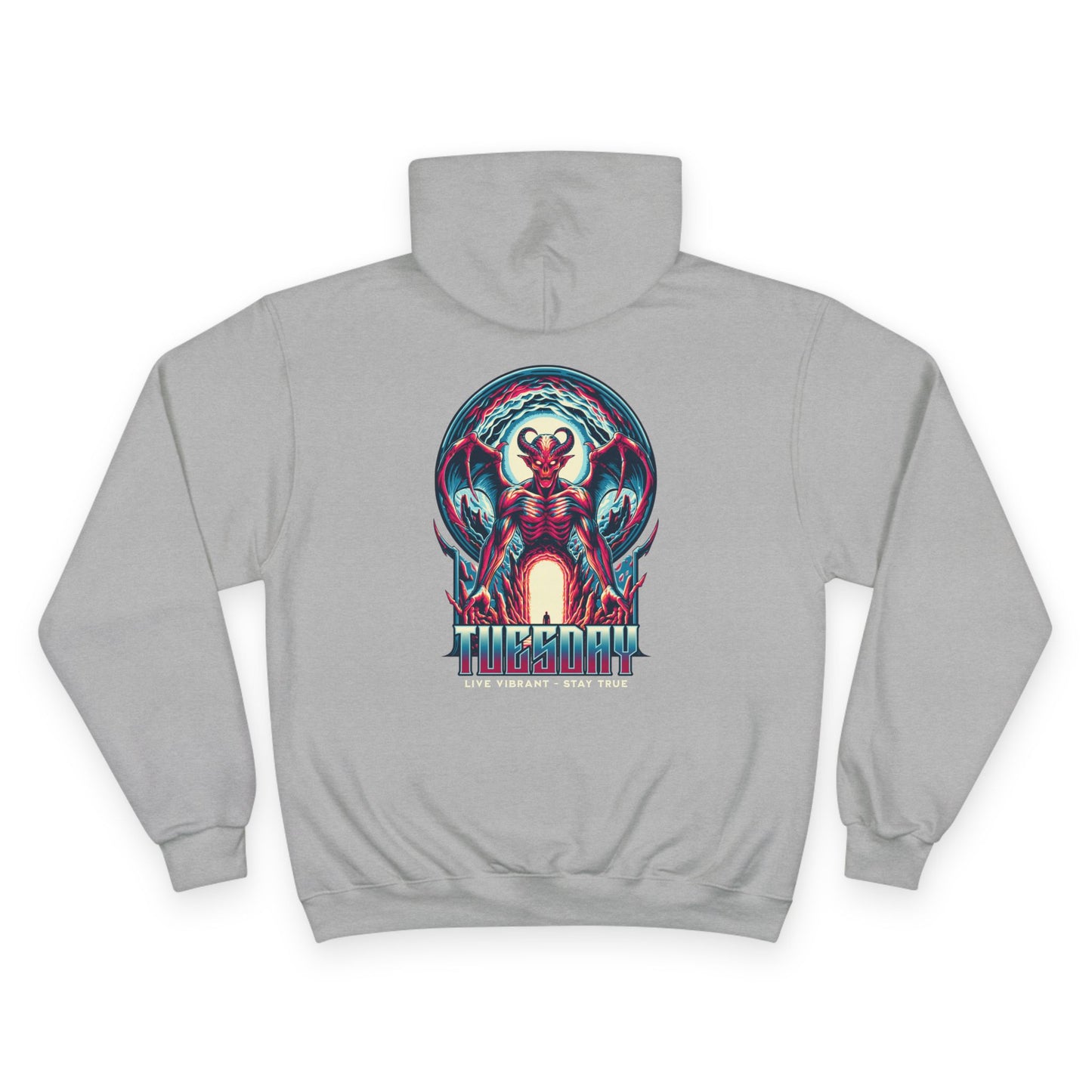 Tuesday Champion Hoodie, Graphic Sweatshirt, Unisex Casual Wear, Streetwear Style, Gift for Him/Her