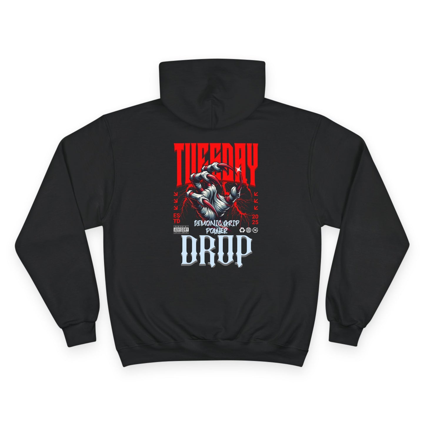 Halloween Tuesday editon Stylish Champion Hoodie with 'tuesday' Design, Casual Hoodie, Streetwear Fashion, Gift, Trendy Pullover