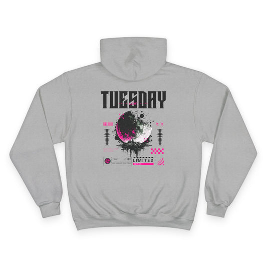 Tuesday Champion Hoodie, Graphic Sweatshirt, Cozy Pullover, Gift for Her, Everyday Wear, Trendy Streetwear