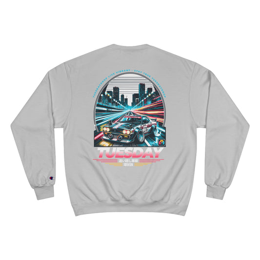 Retro Car Tuesday Champion Sweatshirt, Vintage Graphic Top, Cozy Unisex Apparel, Perfect Gift for Car Lovers, Unique Streetwear