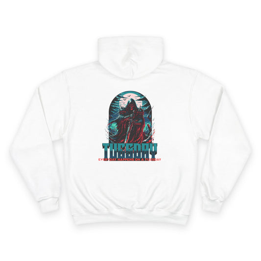 Champion Hoodie with Tuesday Graphic, Casualwear, Gift for Him/Her, Everyday Comfort, Fun Statement Piece