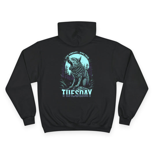 Stylish Champion Hoodie with 'Tuesday' Design, Perfect for Casual Wear, Gift for Animal Lovers, Cozy and Trendy