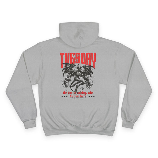 Champion Hoodie with 'TUESDAY' Design - Casual Wear, Graphic Sweatshirt, Trendy Pullover, Perfect Gift for Him/Her, Everyday Style