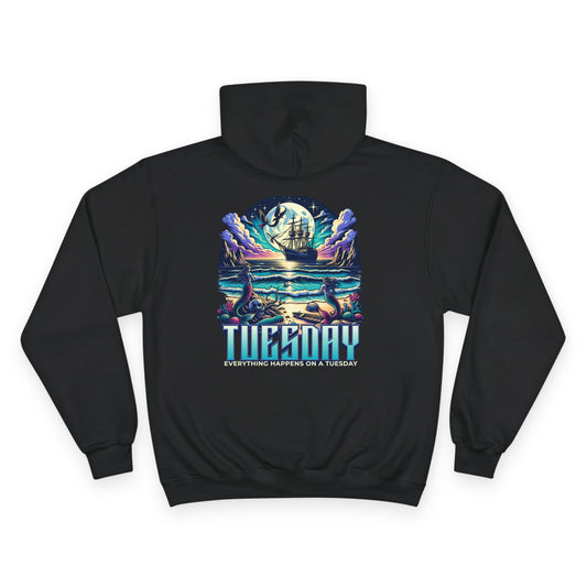 Stylish Champion Hoodie for Casual Vibes, Tuesday-Themed Sweatshirt, Everyday Wear, Perfect Gift for Friends, Cozy Graphic Hoodie